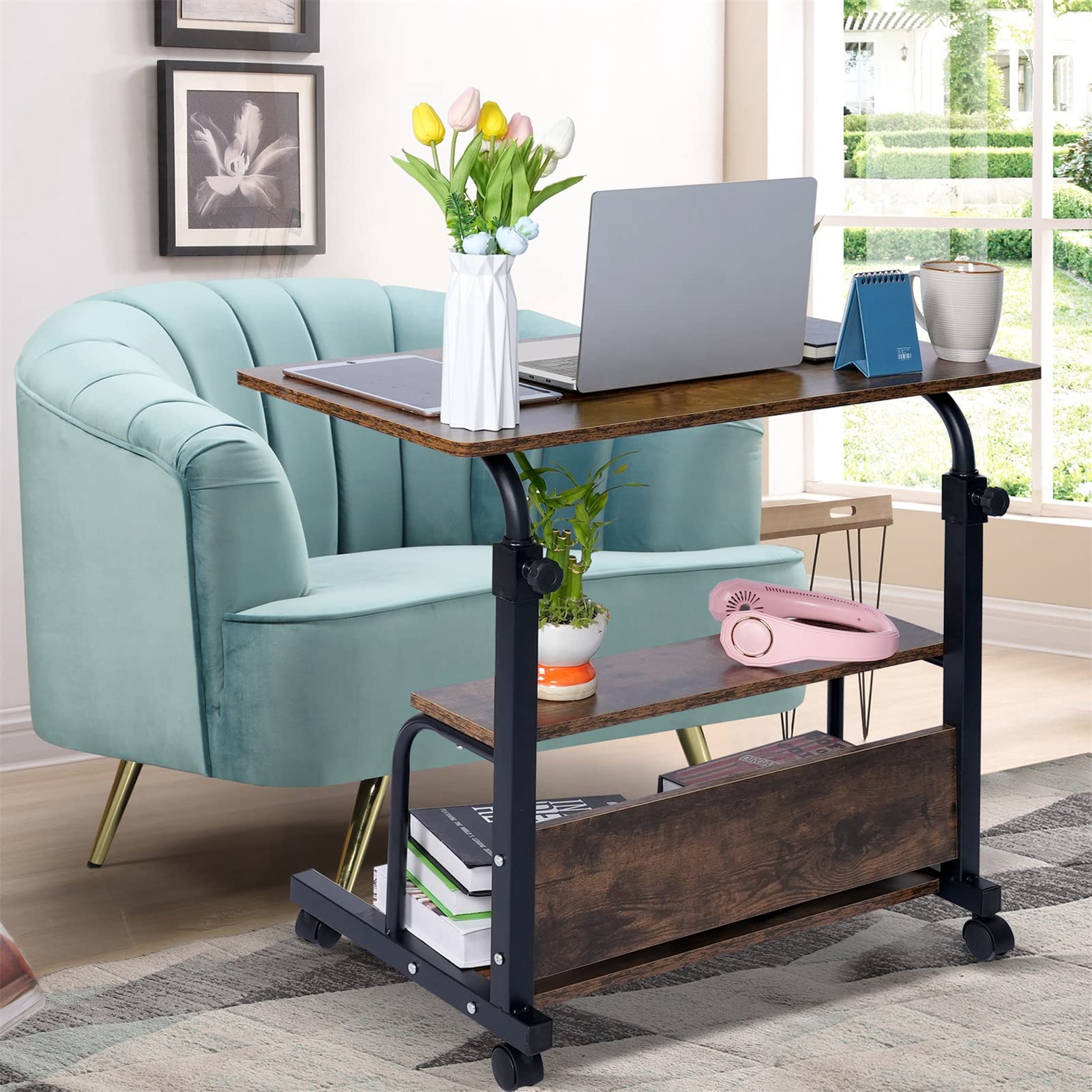 Portable Rolling Standing Desk with Wheels & Storage - 32