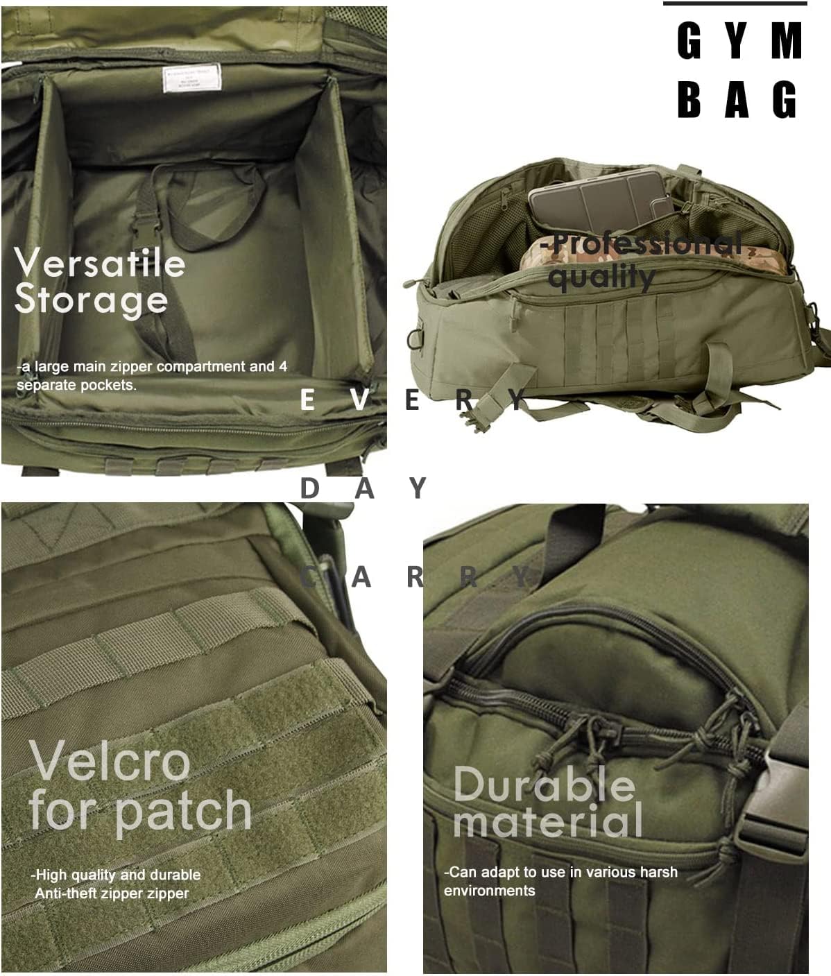 3 in 1 Military Tactical Backpack - Durable Waterproof Travel Duffle Bag for Camping, Hiking, Gym & Workout - Perfect for Weekender Trips, Deployment & Outdoor Adventures
