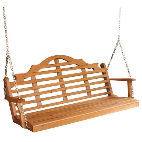 Premium Marlboro Red Cedar Wood Porch Swing - Outdoor Patio Hanging Chair for Garden, Backyard & Relaxation