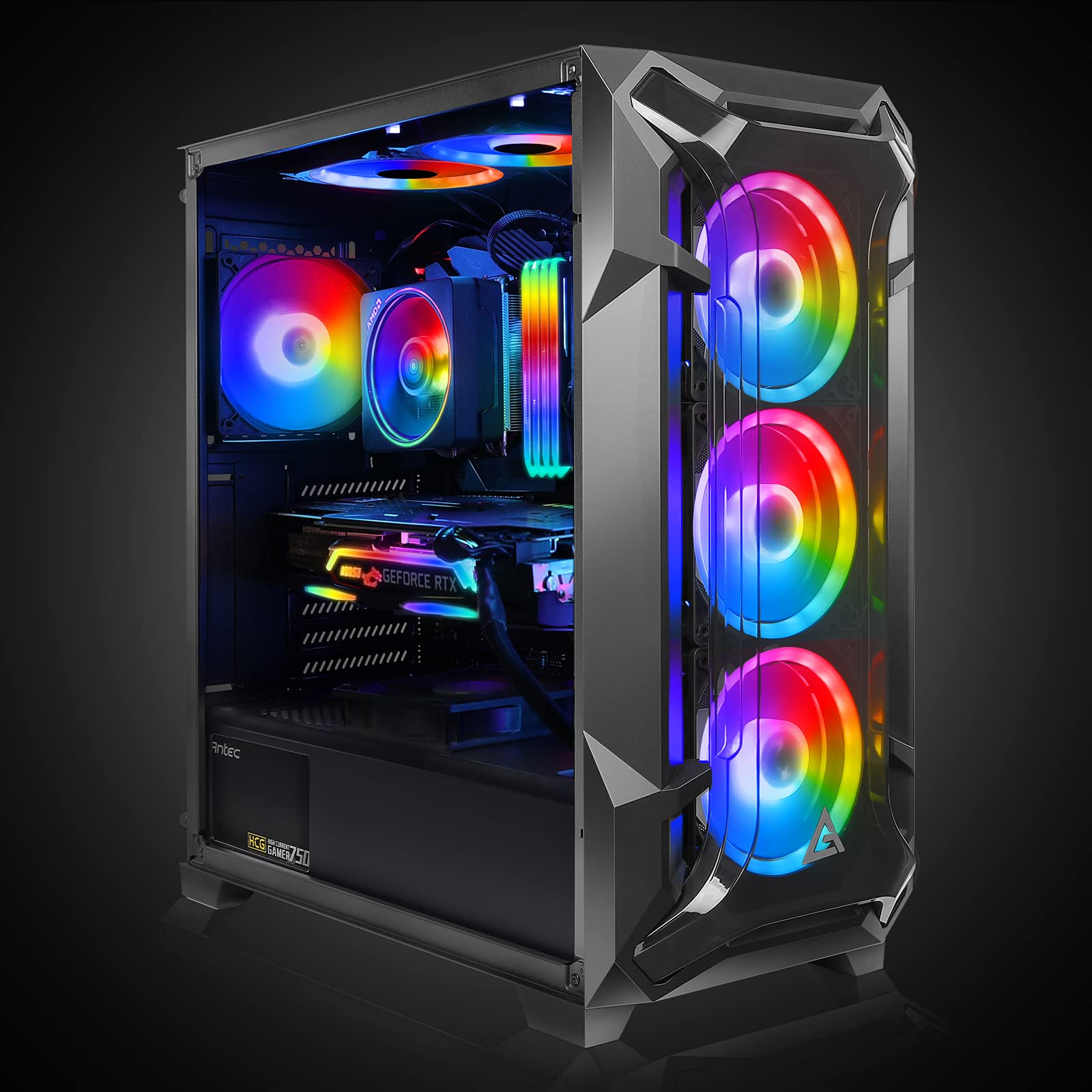 Antec Dark League DF600 Flux Mid-Tower ATX Gaming PC Case - 5 x 120mm ARGB Fans, PWM Controller, Tempered Glass Side Panel, USB 3.0 Ports - High Airflow Design for Gaming Rigs & Workstations - Perfect for Esports, Streaming & Content Creation
