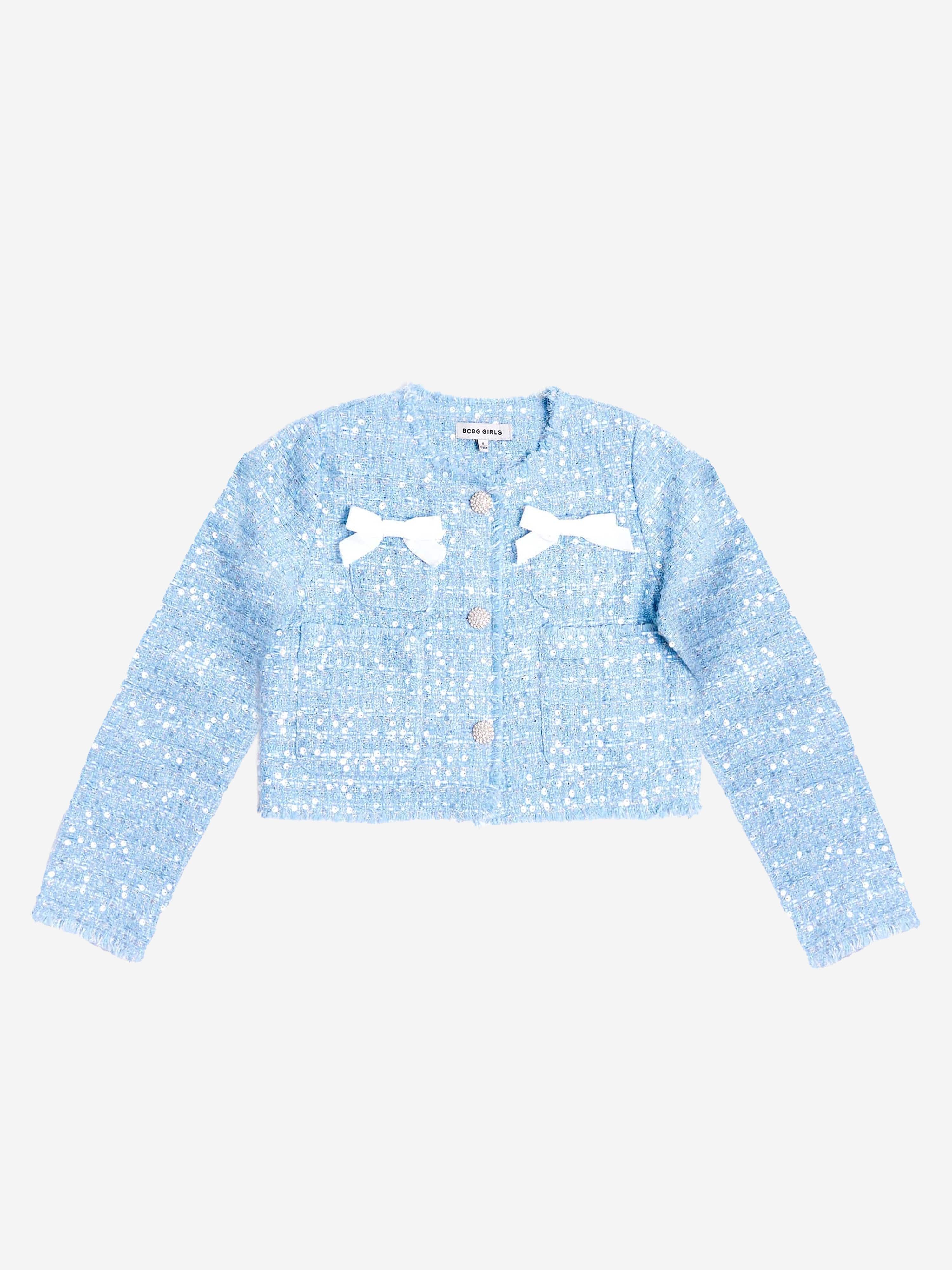 BCBG Girls Blue Tweed Jacket - Stylish & Comfortable Blazer for School, Parties & Special Occasions