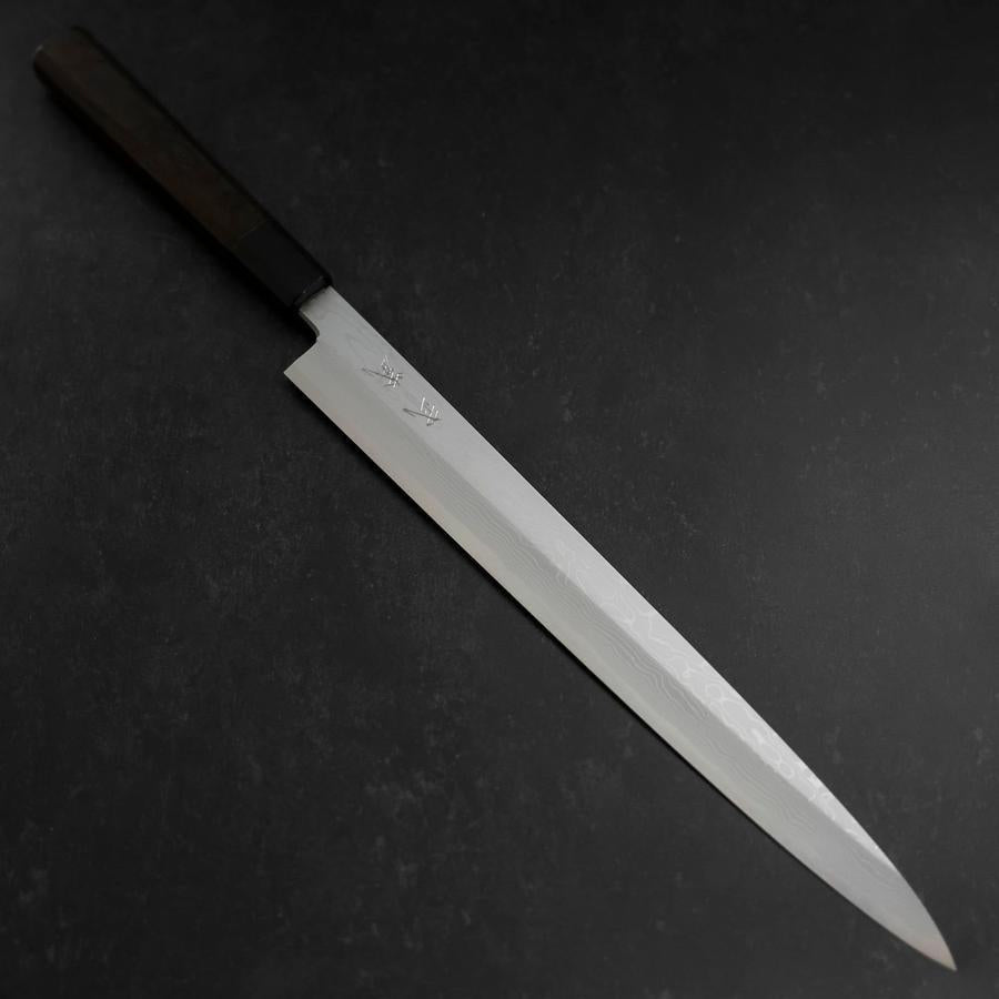 Premium Yanagiba Sushi Knife - Blue Steel #1 Suminagashi Blade with Buffalo Ebony Handle & Sheath (330mm) - Perfect for Sushi Chefs & Japanese Cuisine Lovers