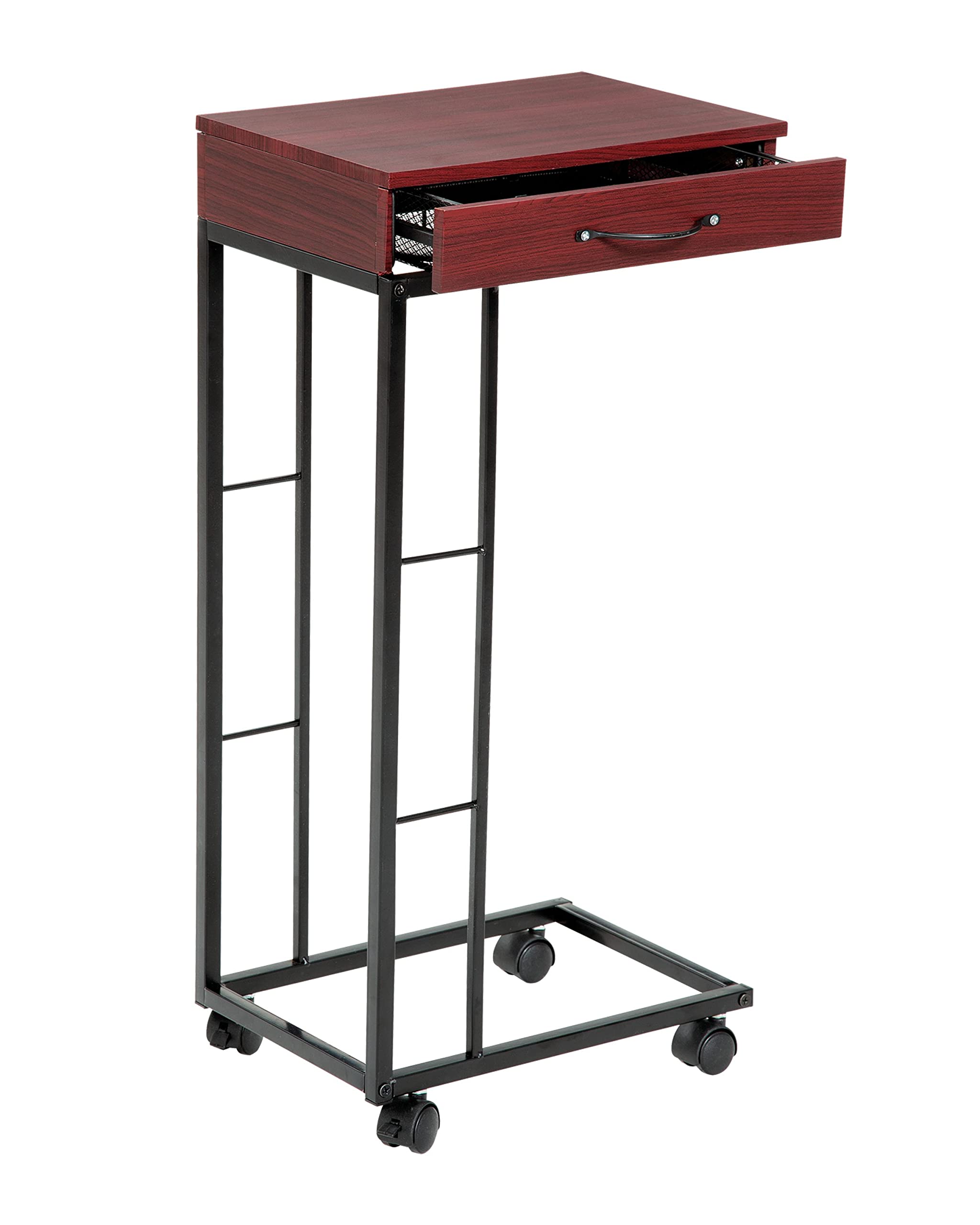 E.P.C. Wood and Metal Rolling Side Table with Drawer - Mobile End Table for Living Room, Bedroom, Office - Sturdy Rolling Cart with Storage Drawer for Home Decor and Organization