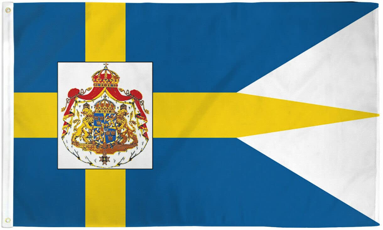 Sweden Royal Flag 3x5ft - Premium 100D Swedish Royal Banner with Official Seal - Durable Polyester for Indoor/Outdoor Use - Perfect for Home Decor, National Celebrations & Royal Events