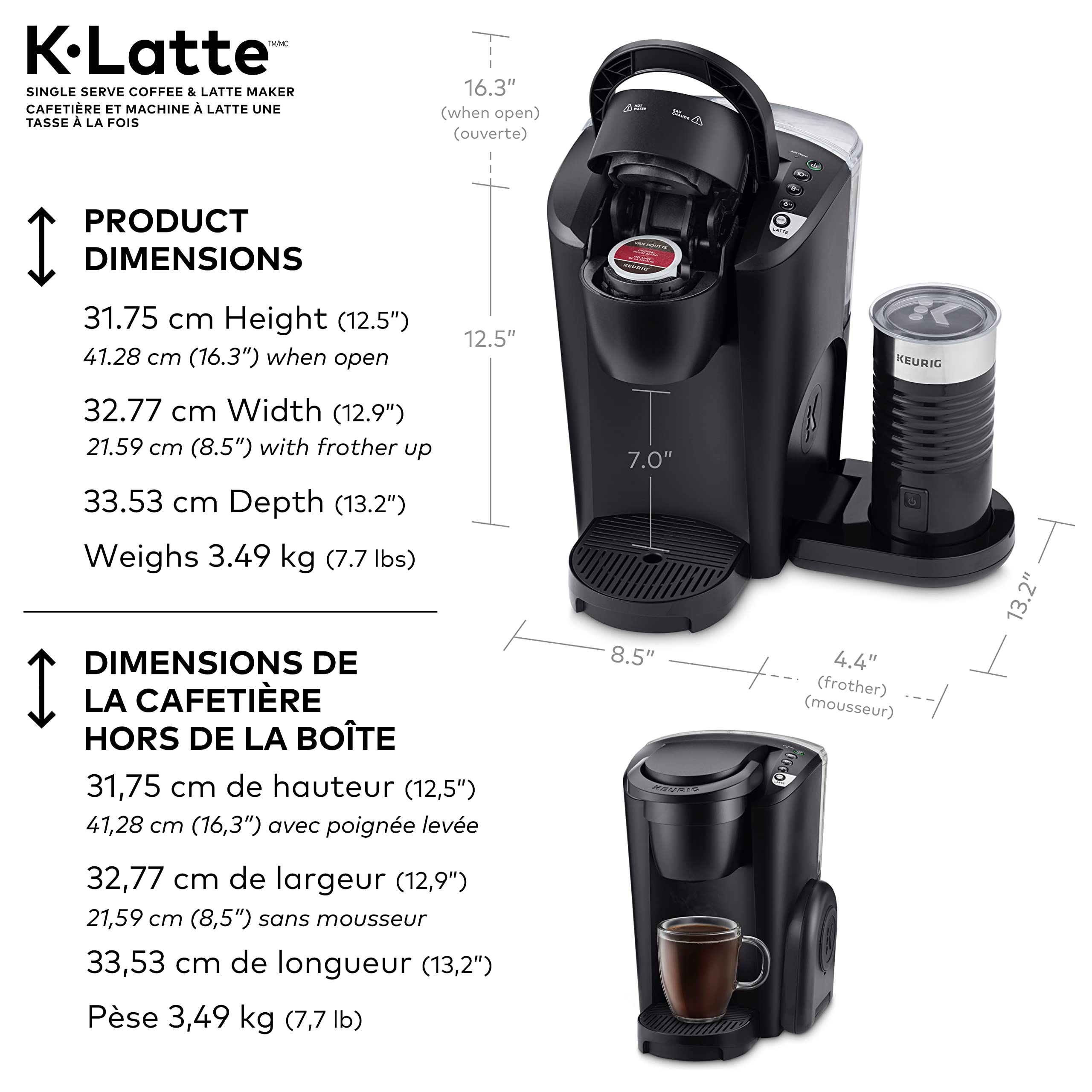 Keurig K-Café Single Serve Coffee Maker with Milk Frother - Brews K-Cup Pods, Lattes & Cappuccinos - Charcoal Grey - Perfect for Home, Office & Entertaining
