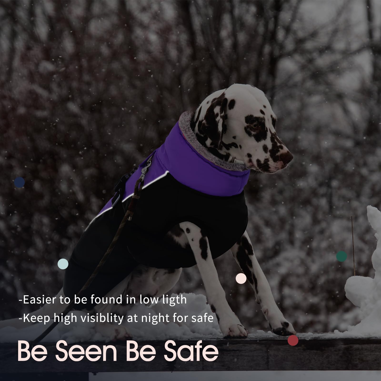 IECOii Extra Warm Reflective Adjustable Dog Jacket - Fleece Turtleneck Winter Coat with Buckle for Small, Medium & Large Dogs - Cold Weather Protection for Outdoor Walks & Winter Adventures