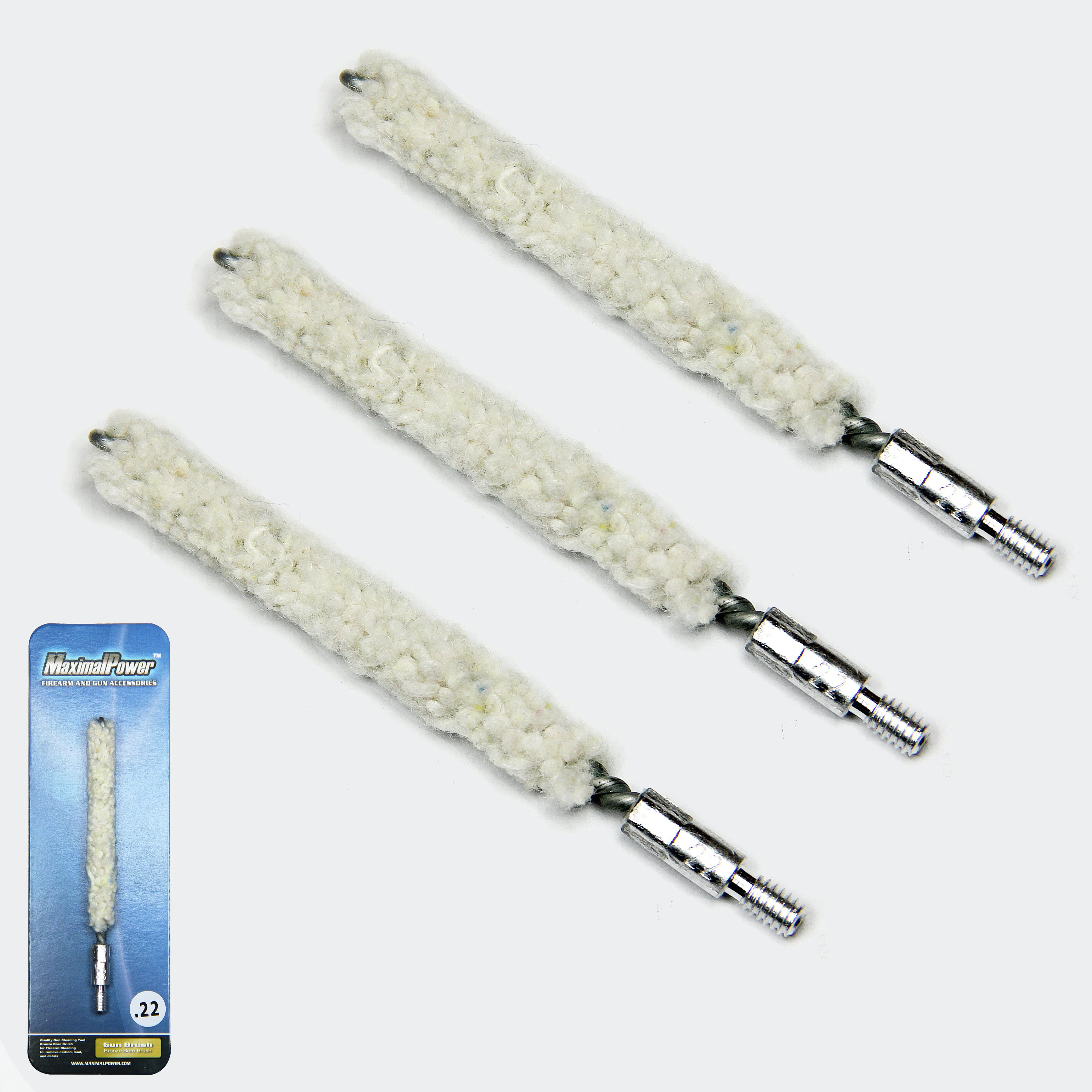 MaximalPower™ .22 Caliber Gun Cleaning Kit - Bore Cotton Mops & Brush for 8/22 Threaded Barrels | Perfect for Rifle & Pistol Maintenance, Hunting & Shooting Range Use