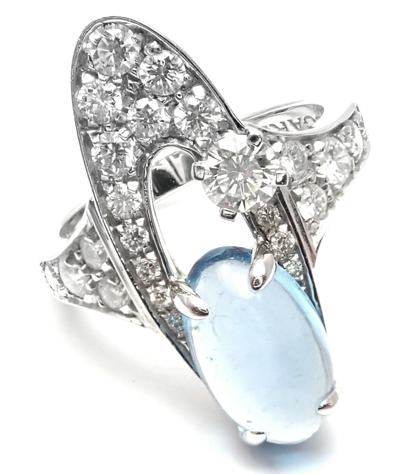 Authentic Bvlgari Bulgari Elysia 18k White Gold Diamond Blue Topaz Ring for Women - Luxury Jewelry Gift for Anniversary, Engagement & Special Occasions