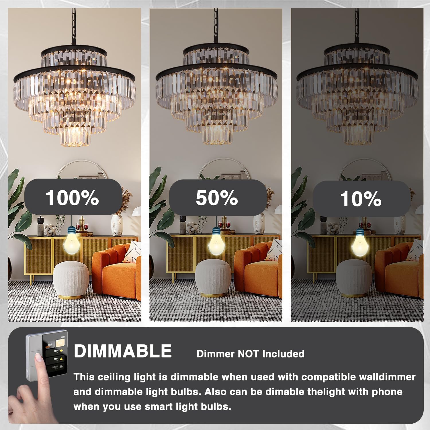 Modern Black Crystal Chandelier - 13-Light Pendant Ceiling Light Fixture (24 Inch Diameter) for Dining Room, Living Room, Foyer & Hallway - Elegant Lighting for Home Decor & Special Occasions