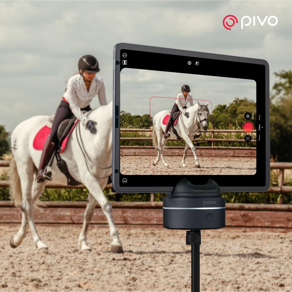 Pivo Equestrian Max AI-Powered 360° Rotating Smartphone Mount for Horses - Auto Tracking Face & Body Motion for Equestrians, Athletes & Content Creators - Compatible with iPhone, Android & Tablets - Remote Control Included - Perfect for Riding Lessons, Training Sessions & Social Media Videos