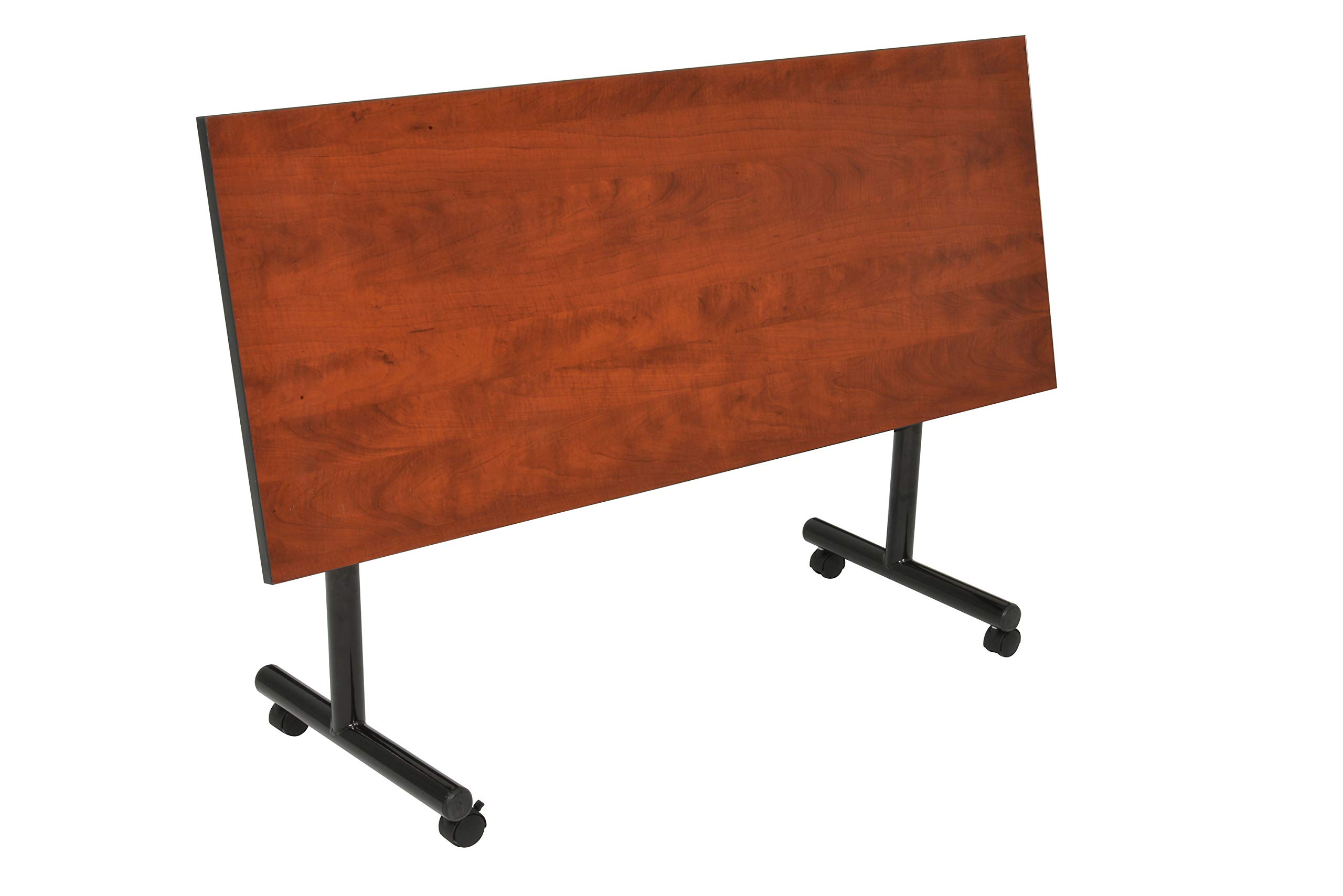 Kobe 60 Inch Flip Top Mobile Training Table with Cherry Finish & 2 Zeng Stack Chairs in Blue - Foldable Conference Table Set for Office Meetings, Classrooms, and Training Sessions