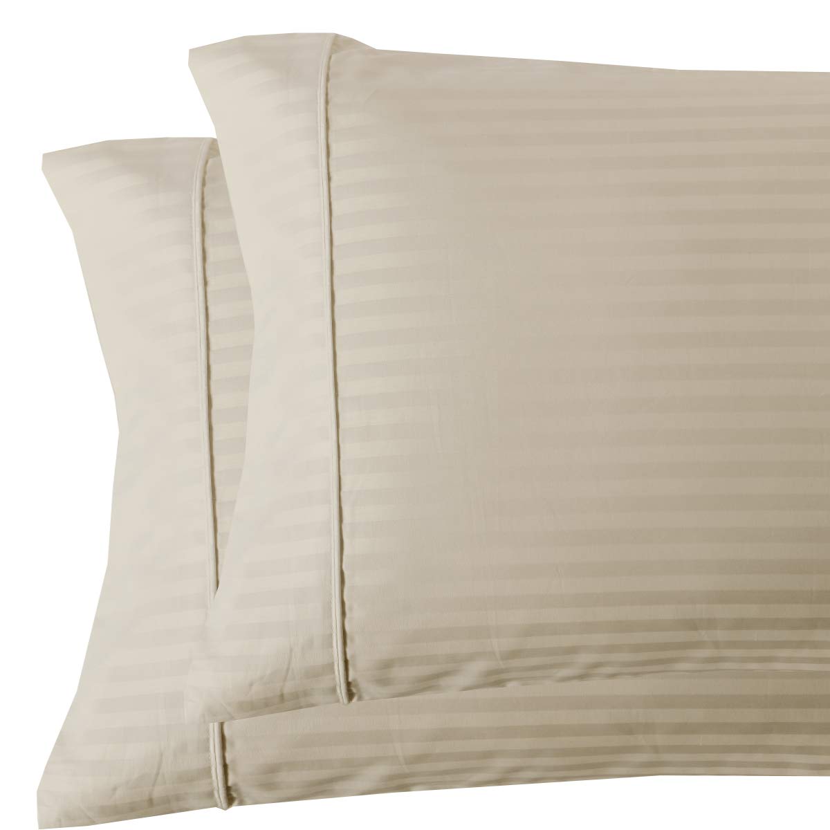 Royal Tradition Damask Striped 600-Thread-Count 100% Cotton King Size Pillowcase Set of 2, Beige - Luxury Bedding for Master Bedroom & Guest Room Decor