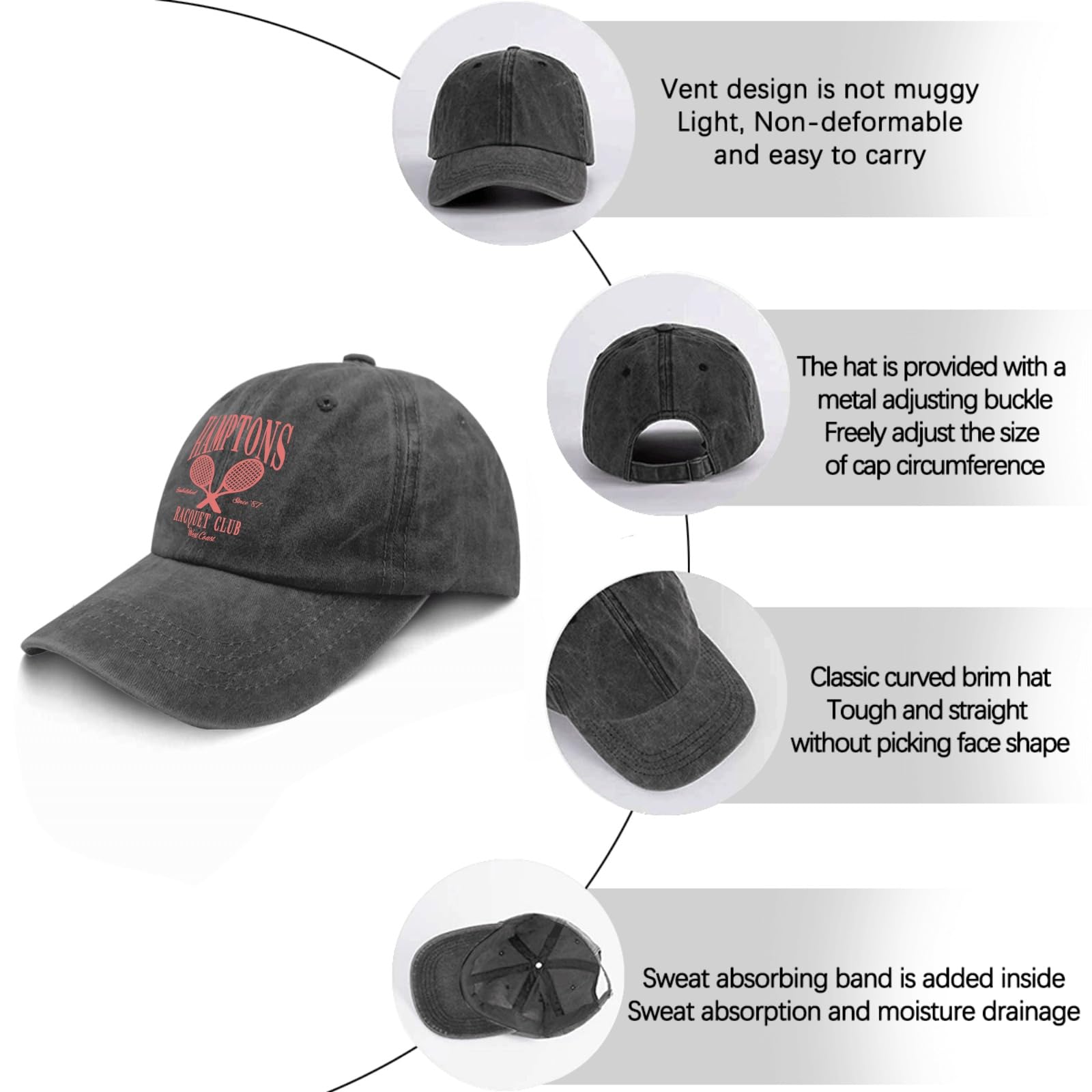 Hamptons Racquet Club Trucker Hat - Stylish Baseball Cap for Women & Men in Pigment Black - Perfect Gift for Daughter, Wife or Friend - Great for Tennis, Golf, Beach and Outdoor Activities
