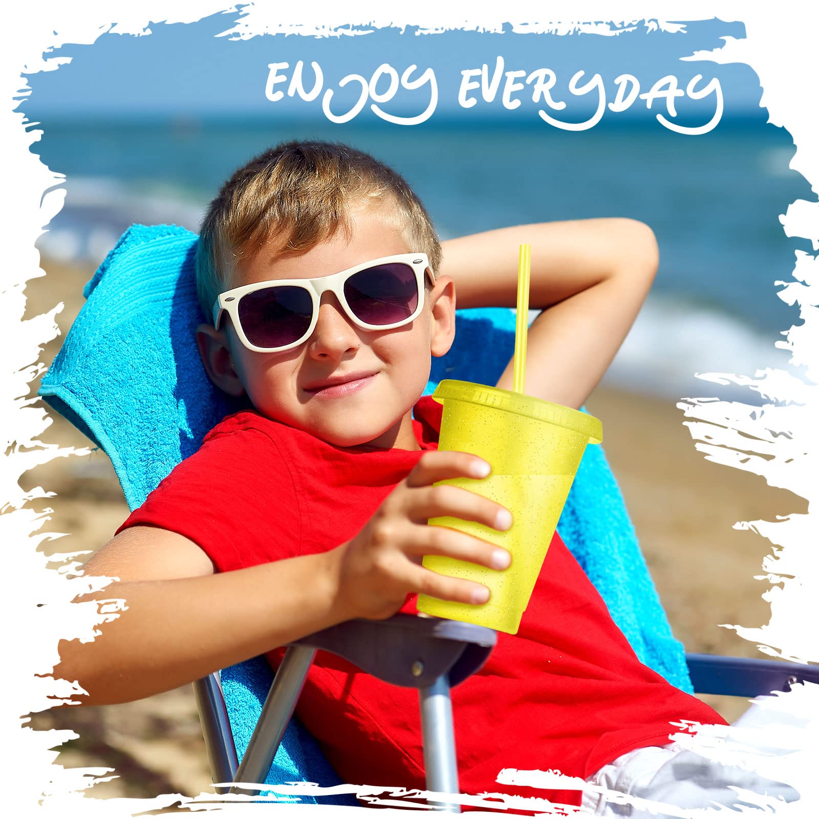 16oz Reusable Plastic Tumbler Cups with Lids & Straws - 15 Pack Colorful Kids & Adults Travel Mug for Iced Coffee, Water, Juice - Perfect for Parties, Picnics, School, Office & Outdoor Activities