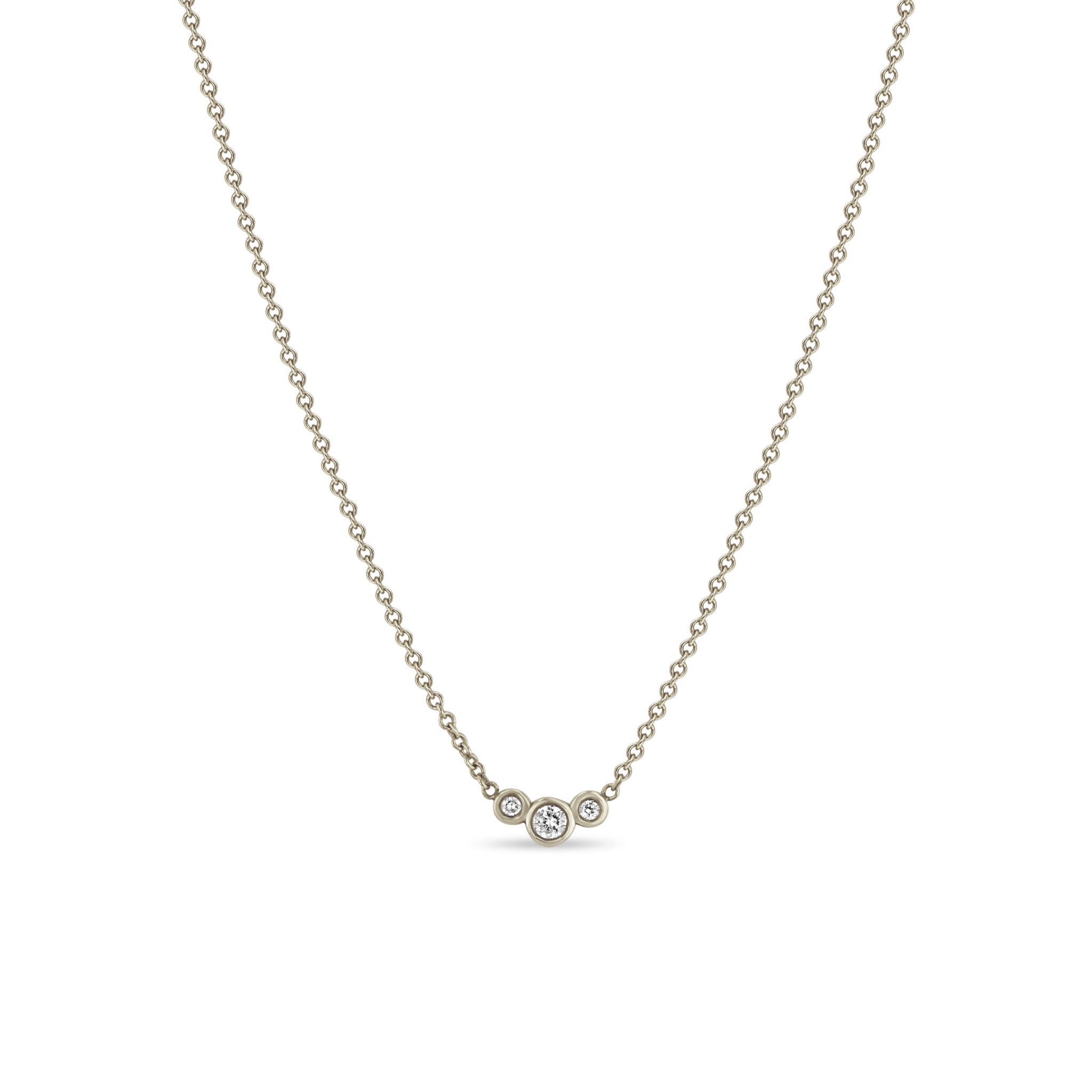 14K Gold 3 Graduated Small Diamond Bezel Necklace for Women - Elegant Layered Pendant Necklace for Everyday Wear, Anniversary & Gift Giving