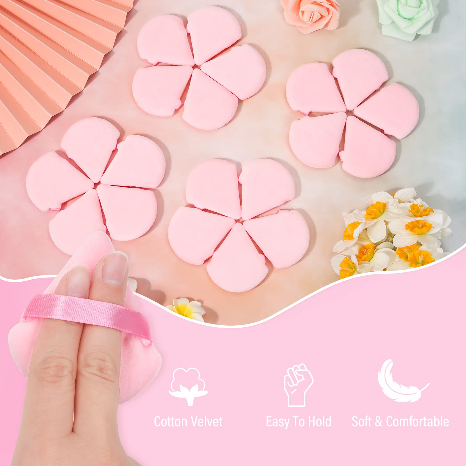 Thrilez 20pcs Triangle Powder Puff - Premium Loose & Pressed Powder Sponge Applicator for Face & Eye Makeup - Soft Pink Makeup Puff for Setting Powder, Foundation & Blending - Perfect for Travel & Professional Makeup Kits