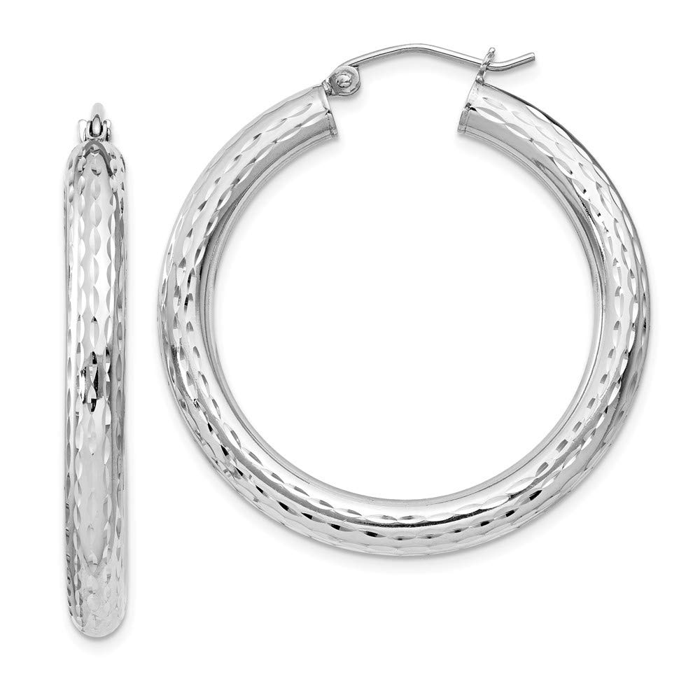 QE3547 Sterling Silver Rhodium-Plated 4.00mm Shiny-Cut Hoop Earrings - Perfect for Everyday Wear, Parties & Special Occasions