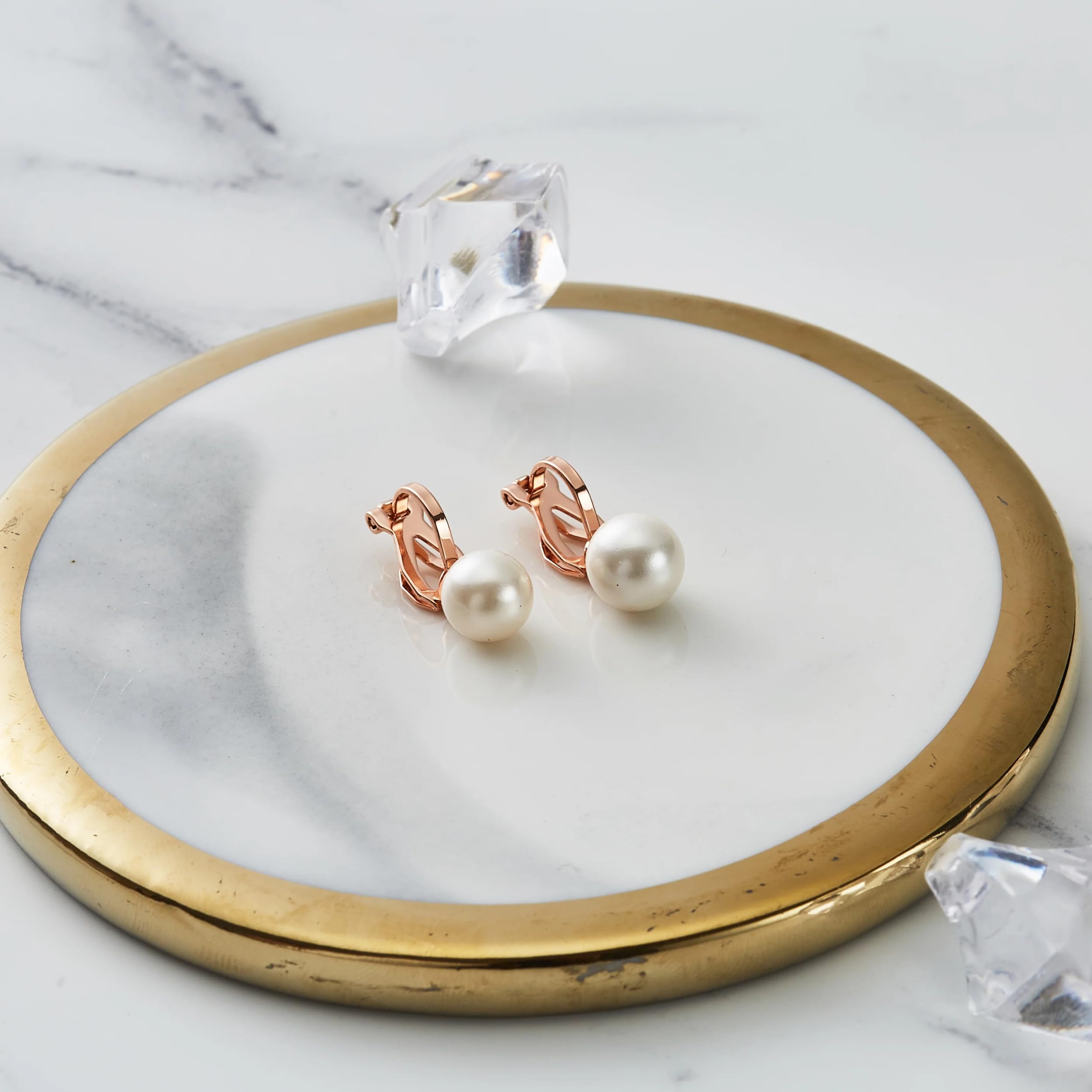 Philip Jones Rose Gold Plated Pearl Clip-On Earrings for Women – Elegant Non-Pierced Jewelry Gift for Brides, Parties & Special Occasions