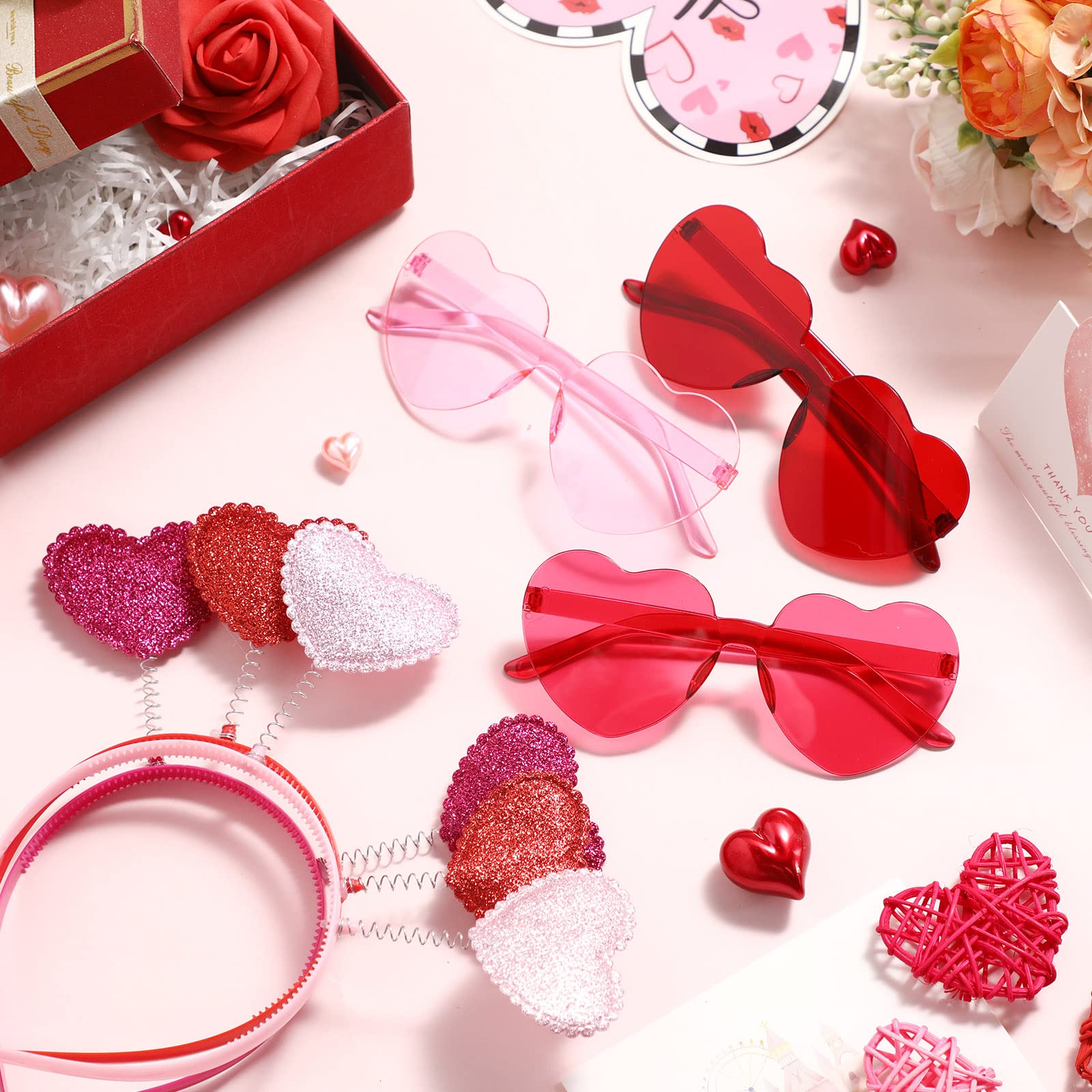 Yunsailing 48 Pcs Valentine's Day Heart Headbands & Heart Sunglasses Set - Cute Party Favors for Kids & Adults - Perfect for Valentine's Parties, School Events & Photo Booths