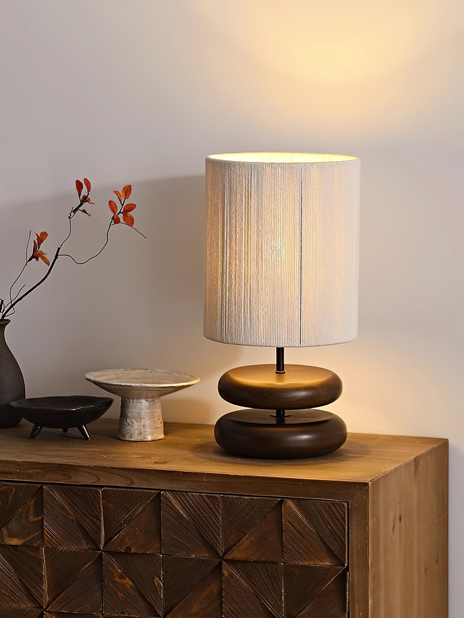 Modern Nora Wood Table Lamp - Handcrafted Solid Wood Nightstand Lamp with Fabric Shade for Bedroom, Living Room, Office - Warm Ambient Lighting for Home Decor