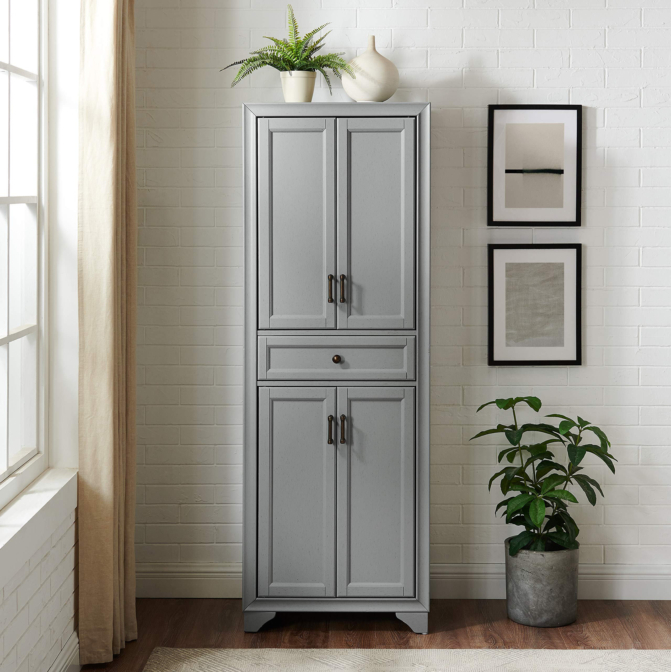 Crosley Furniture Tara Pantry Storage Cabinet with Adjustable Shelves - Distressed Gray Kitchen Organizer for Dining Room, Laundry Room & Home Storage | Perfect for Small Spaces & Farmhouse Decor