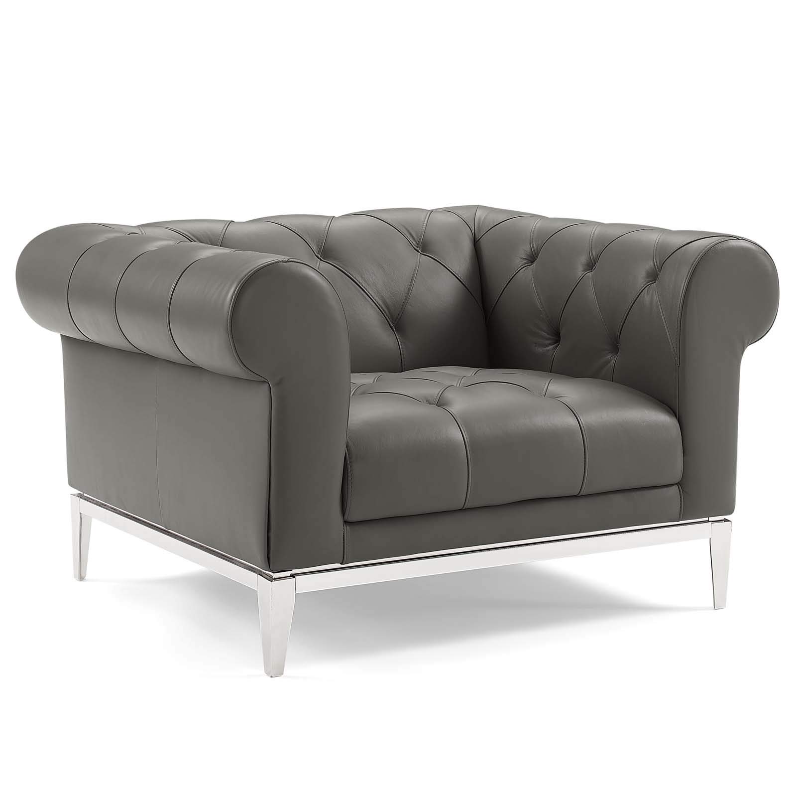 Modway Idyll Modern Gray Living Room Furniture Set - Sofa, Loveseat & Chair for Cozy Home Decor