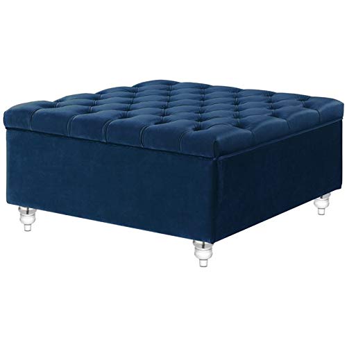 Blue Velvet Tufted Storage Ottoman - Footrest & Seat for Living Room
