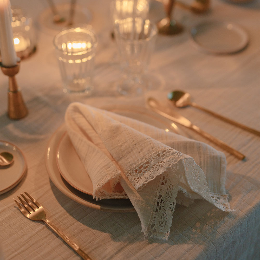 Elegant Cotton and Lace Napkin Set - 12-Piece Dinner Napkins for Formal Dining, Wedding, and Special Occasions