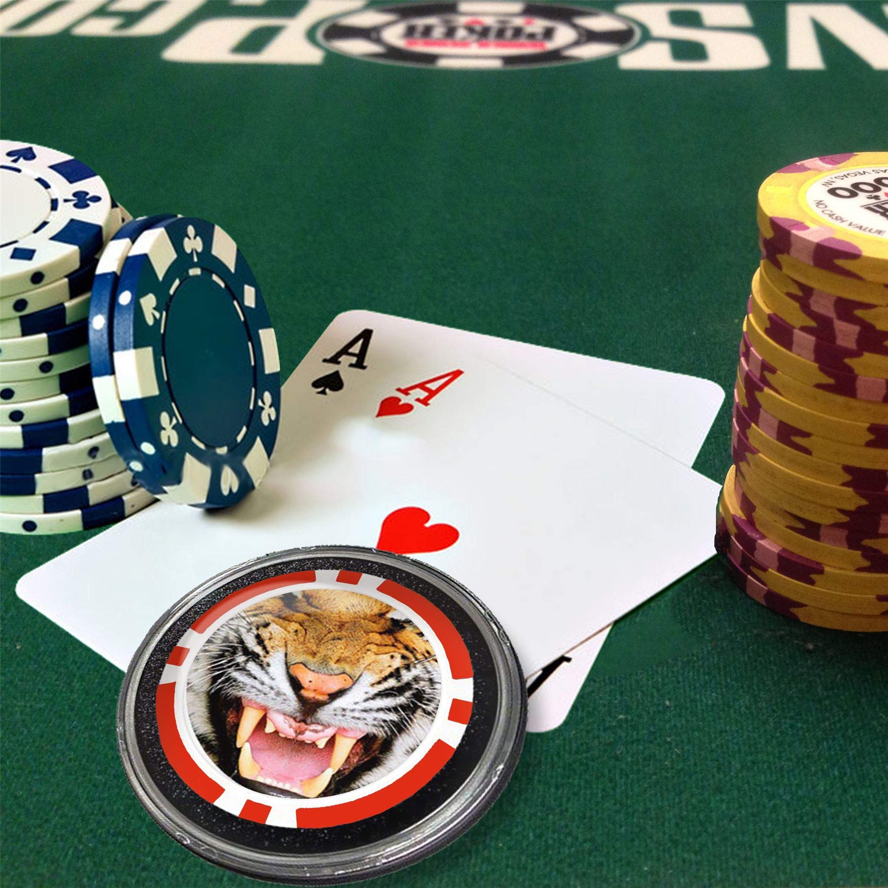 Premium Card Guard - Tiger Design Poker Chip & Card Protector for Texas Hold'em - Perfect for Casino Nights, Home Games & Poker Tournaments