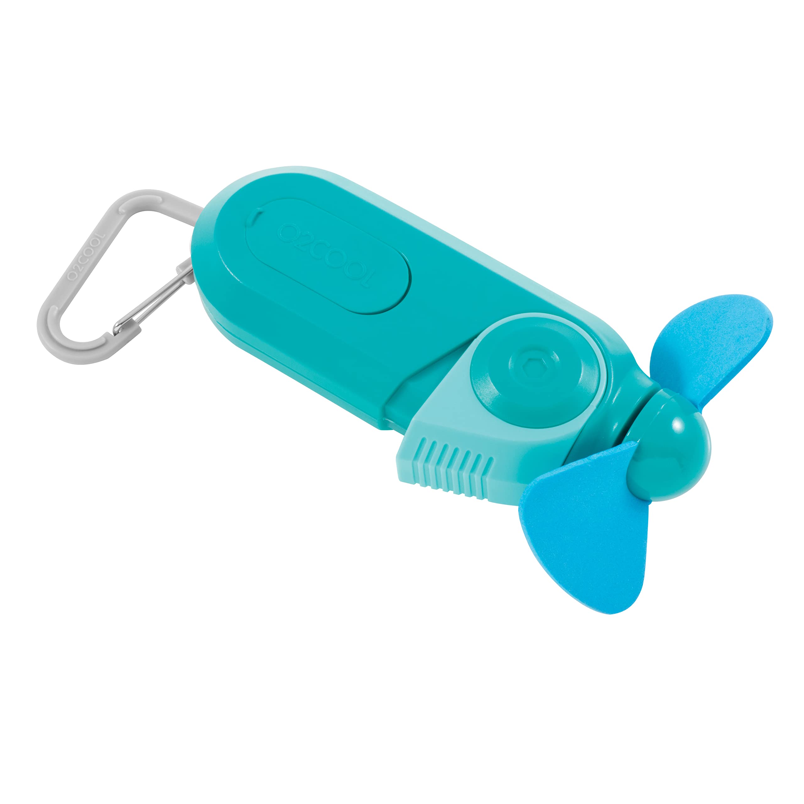 O2COOL 2-Pack Keychain Sport Misting Fan - Portable Battery Powered Handheld Fan with Carabiner Clip & Mister - Compact Cooling Fan for Outdoor Activities, Sports, Travel & Summer Use (Teal)