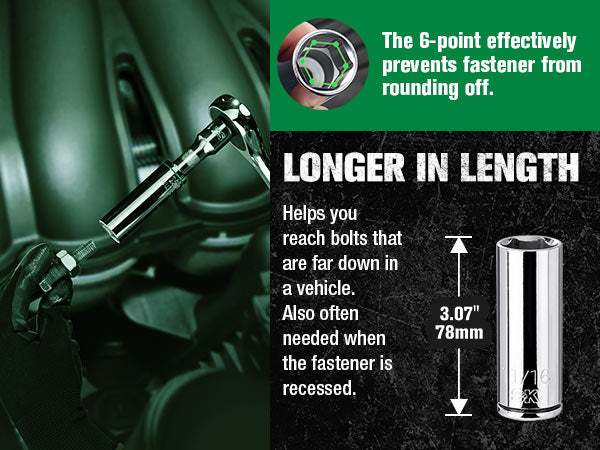 1/2 Inch Drive 11-Piece SAE 6-Point Deep Chrome Socket Set - Perfect for Automotive Repairs, DIY Projects, and Professional Mechanics