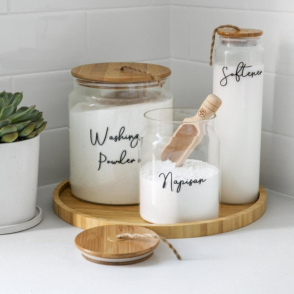 Eco-Friendly Bamboo Glass Laundry Detergent Bottle - 1L Refillable Container for Sustainable Home Cleaning | Perfect for Organic Laundry & Zero-Waste Lifestyle