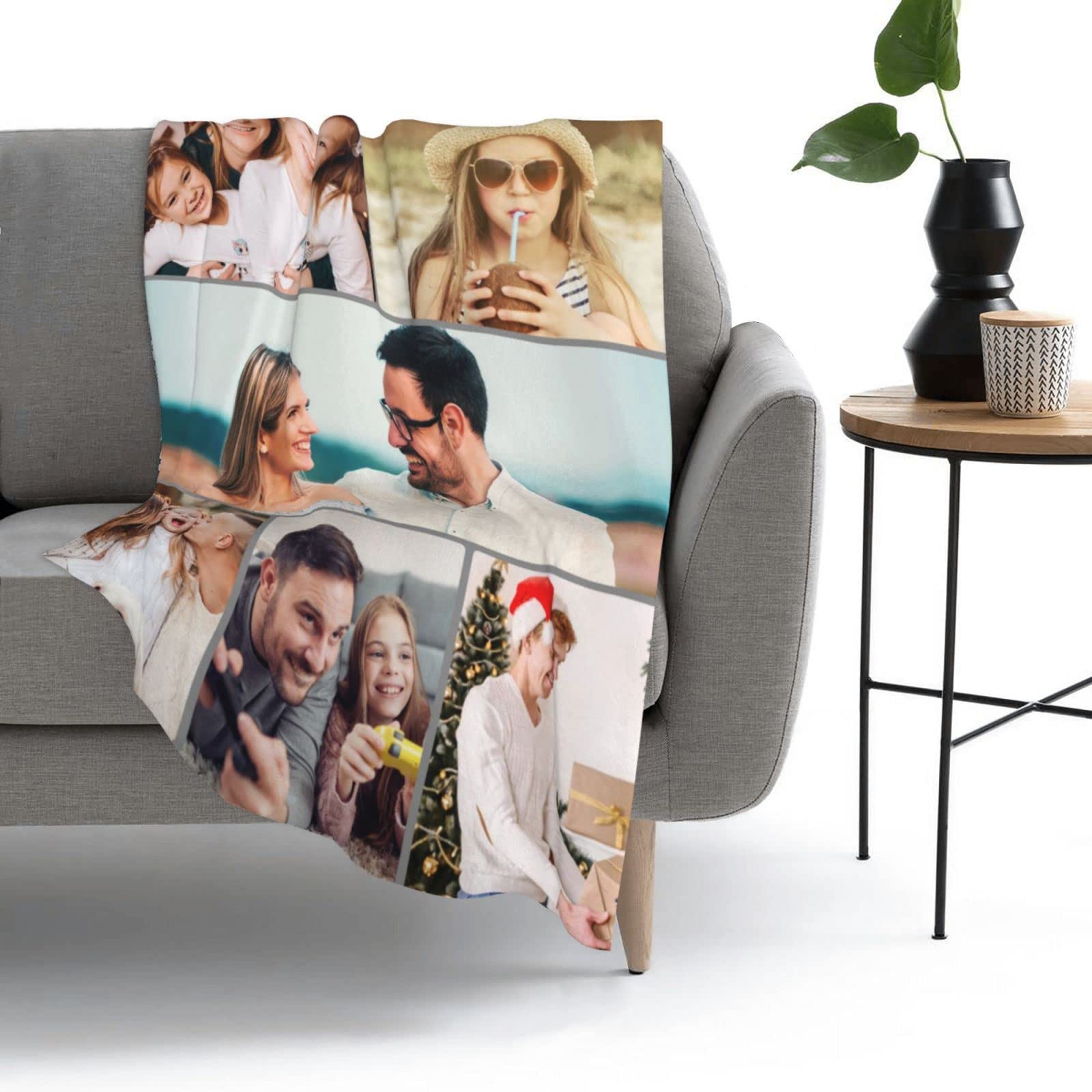 Personalized Photo Blanket - Custom Blanket with Photos & Text for Adults, Kids, Family & Pets | Birthday, Christmas, Halloween Gift | 60