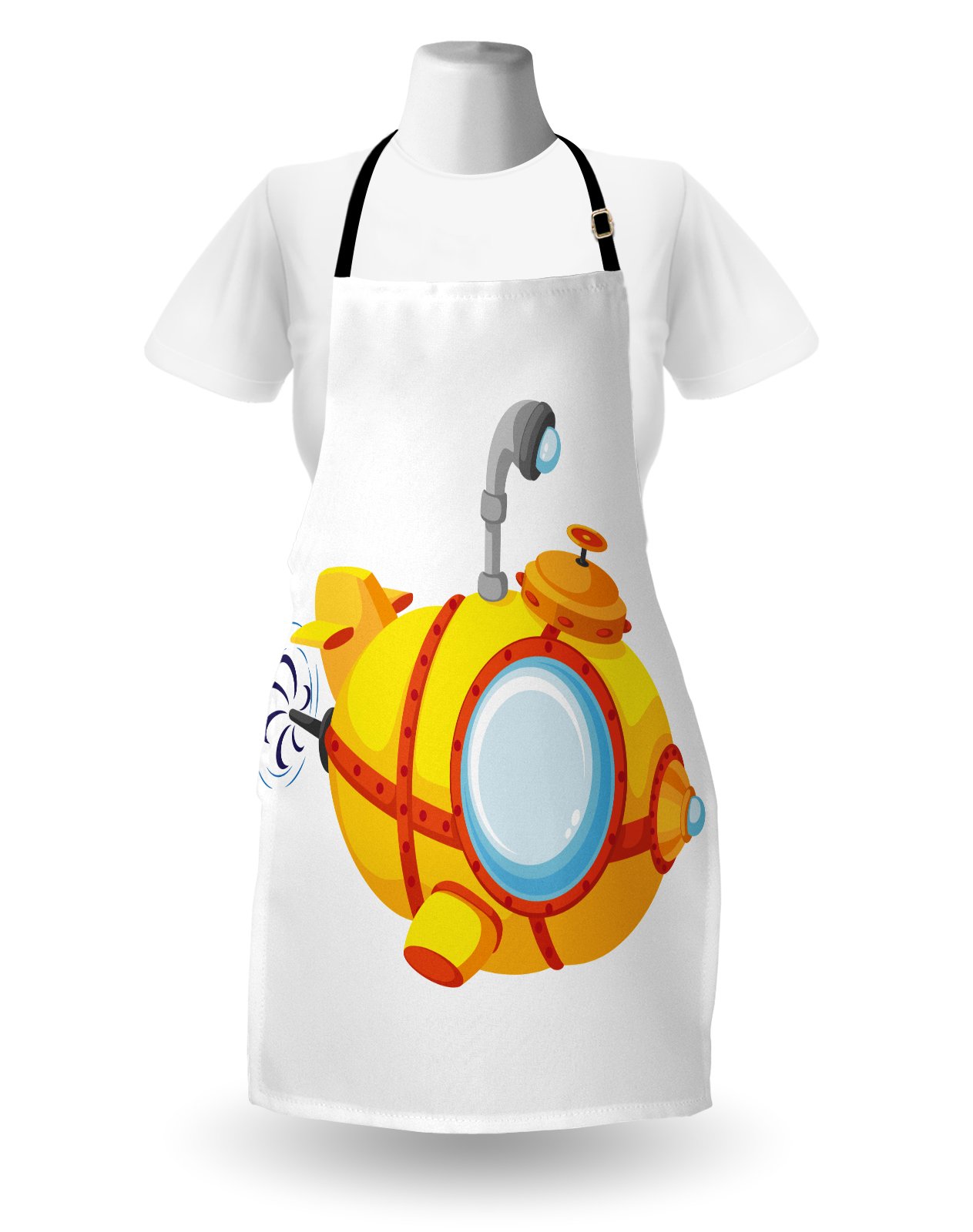 Ambesonne Cartoon Submarine Apron - Unisex Kitchen Bib for Cooking & Baking - Yellow & Orange