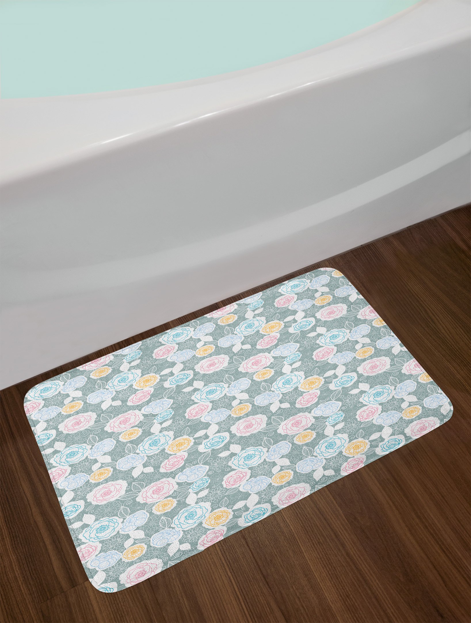 Ambesonne Pastel Bath Mat with Ornate Hand-Drawn Floral Swirls - Non-Slip Plush Bathroom Rug 30