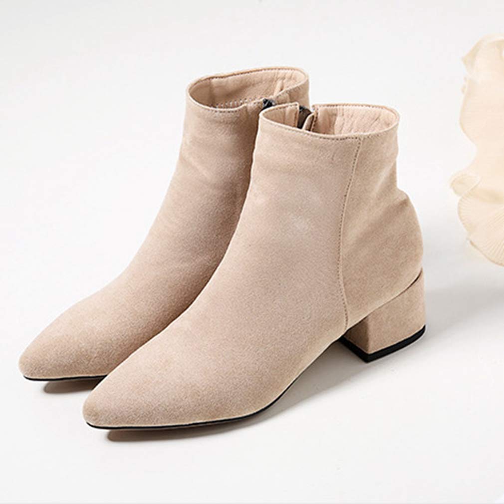 GIY Women's Pointed Toe Ankle Boots - Stretch Vegan Suede Zipper Booties with Mid Block Heel - Comfortable Riding Short Boots for Fall & Winter | Perfect for Office, Date Night & Casual Outfits