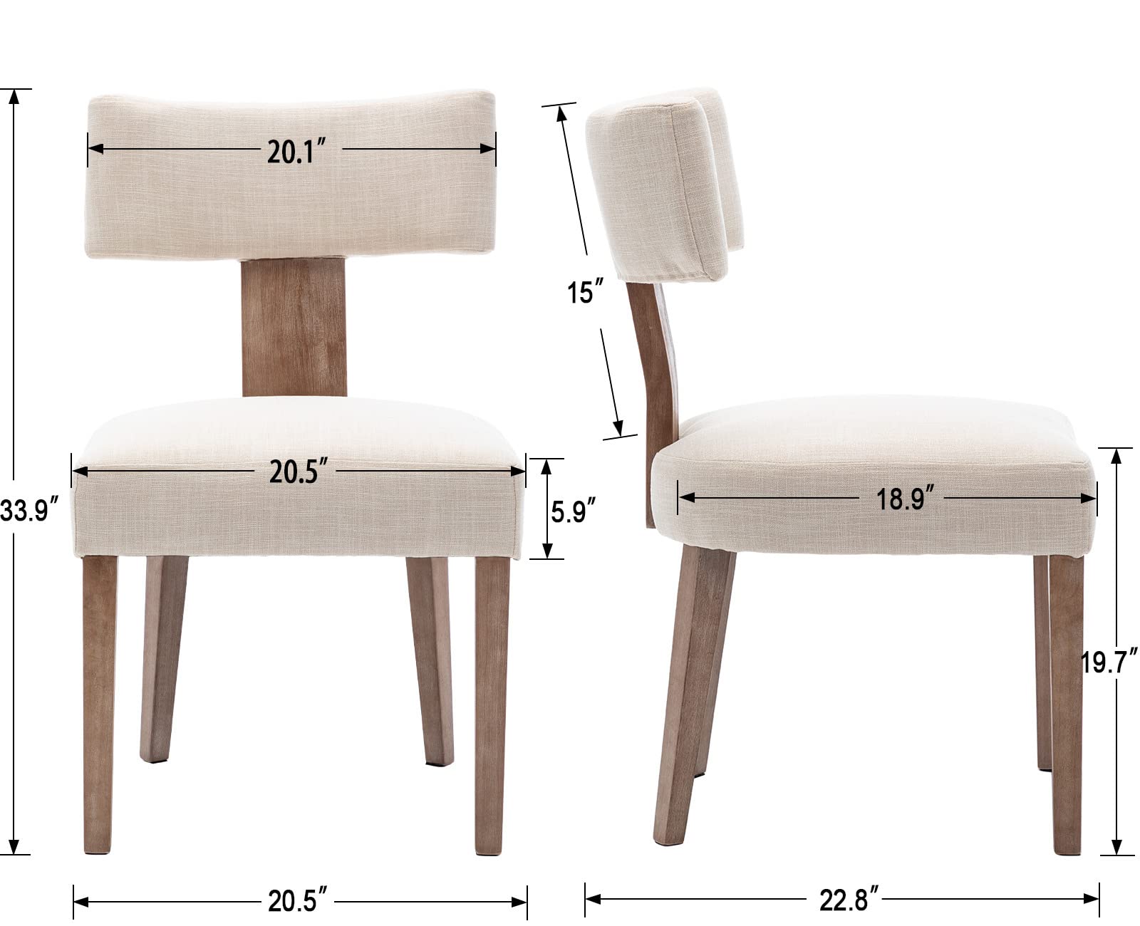 EALSON Mid Century Modern Dining Chairs Set of 2 - Linen Upholstered Kitchen Chairs with Wood Legs & Curved Back - Farmhouse Style Accent Chairs for Dining Room, Living Room, Kitchen - Beige - Perfect for Home Decor, Family Gatherings & Dinner Parties