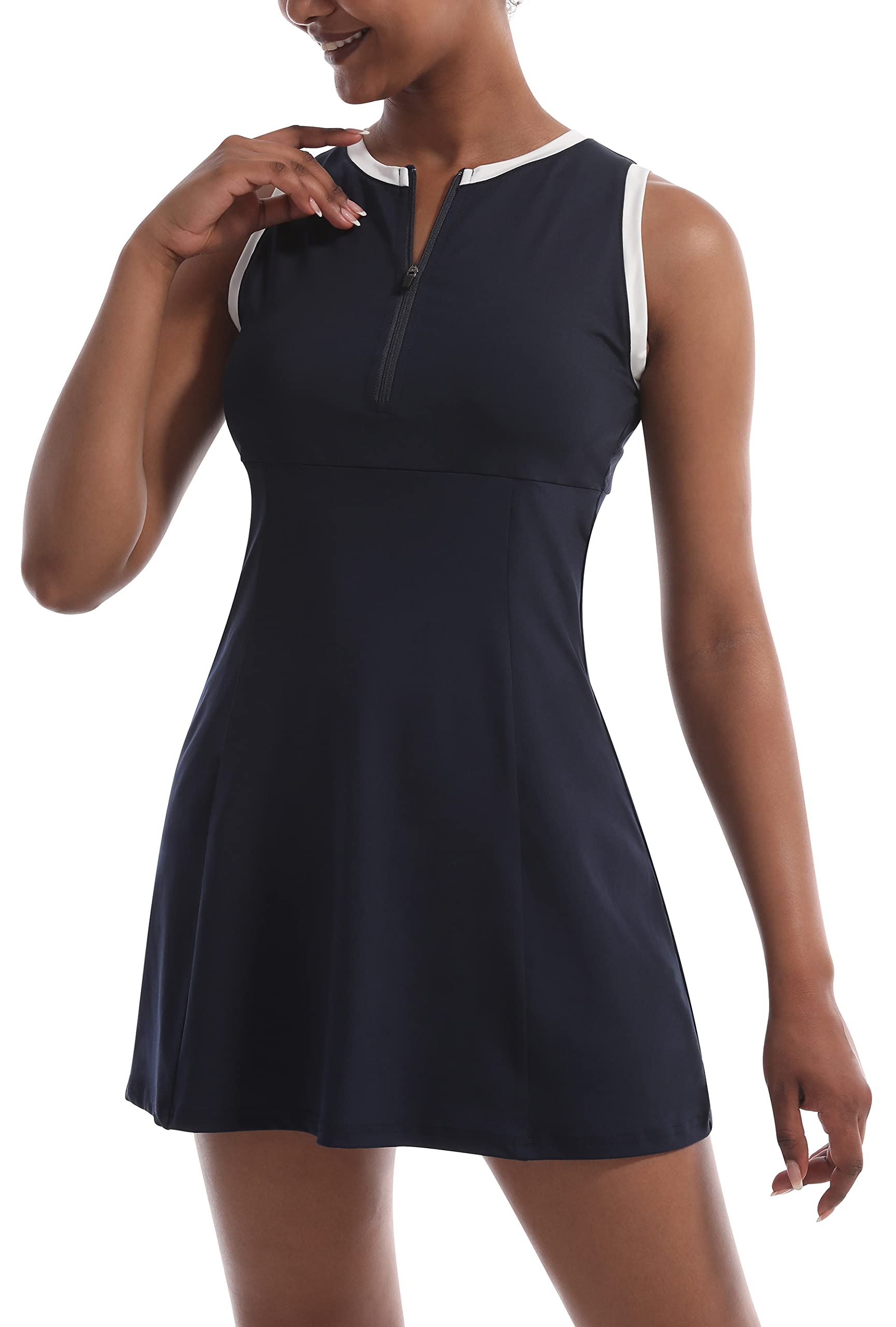 Fengbay Women's Tennis & Golf Dress with Built-in Shorts & 4 Pockets - Sleeveless Athletic Workout Dress for Tennis, Golf, Running & Gym Training