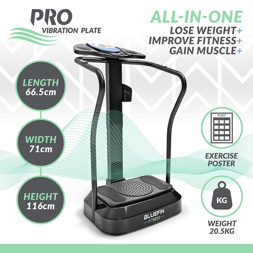 Bluefin Fitness Vibration Platform Pro - Upgraded Silent Motor & Built-in Speakers for Home Workouts | Muscle Building & Fat Burning Equipment for Home Gym & Weight Loss Training