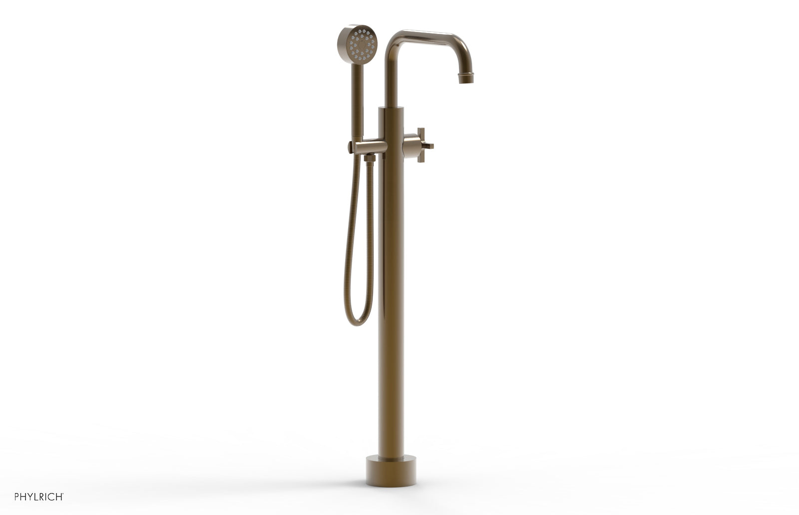 HEX MODERN Tall Floor Mount Tub Filler with Cross Handle & Hand Shower - Model 5015401 - Perfect for Luxury Bathroom Renovations & Spa-Like Showers