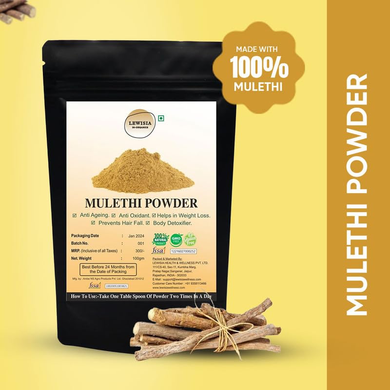 Organic Yashtimadhu Powder (Licorice Root Powder) for Face & Hair - Brightens Skin, Reduces Dark Spots & Promotes Glow - 100g Pure Mulethi Powder for Skin Care & Ayurvedic Beauty Rituals