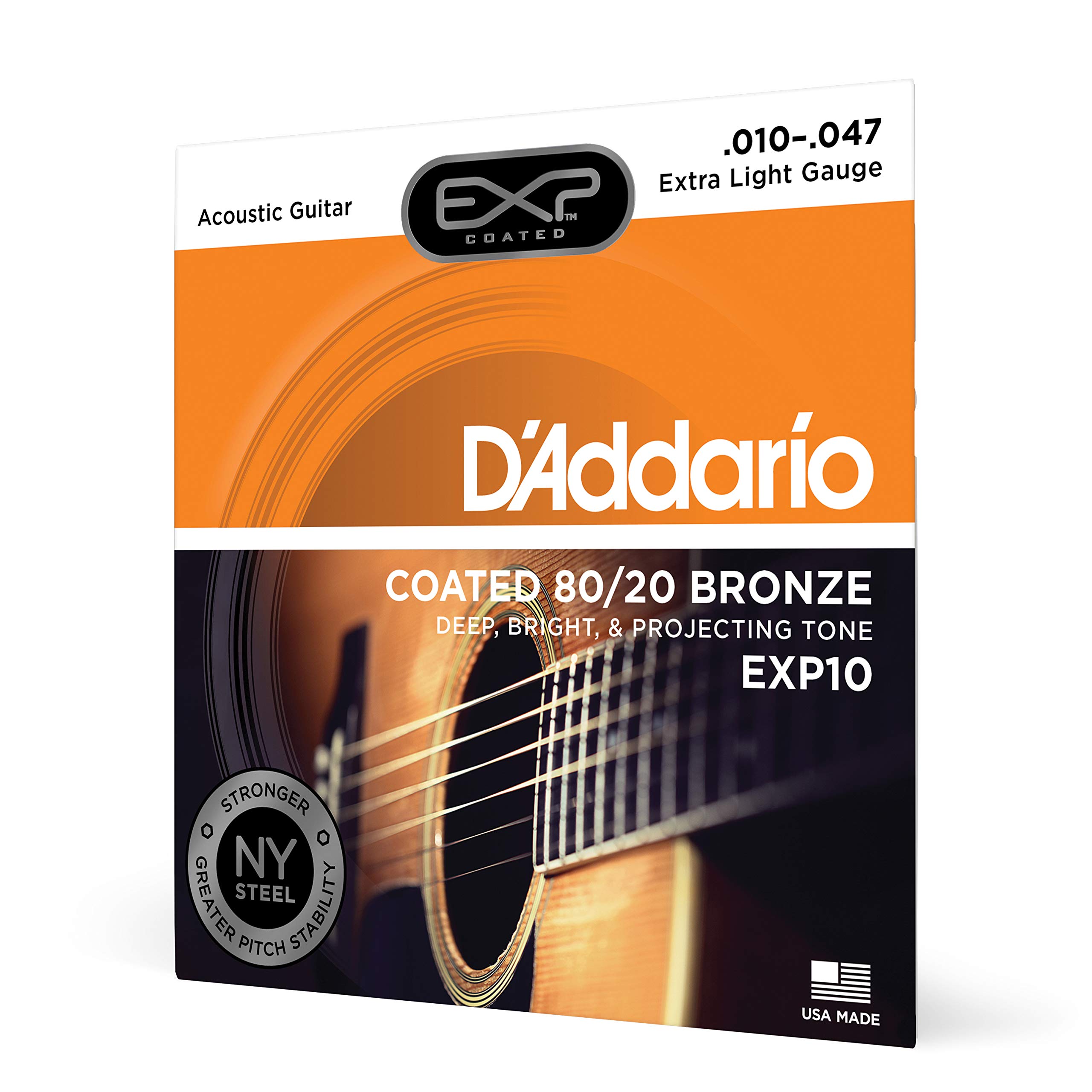 D'Addario EXP12-B25 Coated Acoustic Guitar Strings - Light Gauge Phosphor Bronze for Warm Tone | Perfect for Live Performances & Studio Recording
