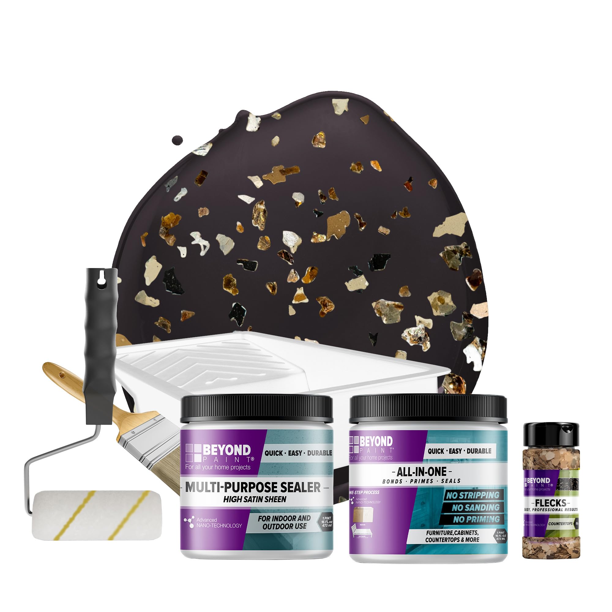 Beyond Paint Oxford Bronze Flecks Countertop Makeover Kit - Includes Paint, Sealer, Metallic Flecks & Tools - Transform Kitchen Countertops - Perfect for DIY Home Renovation & Bathroom Upgrades