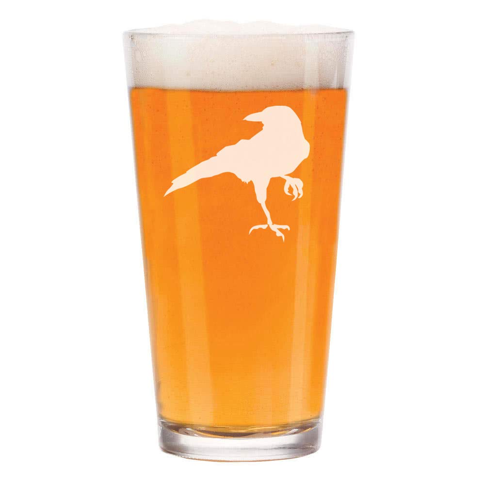 16 oz Beer Pint Glass with Crow Raven Blackbird Design - Perfect for Home Bars, Pubs, and Party Drinking
