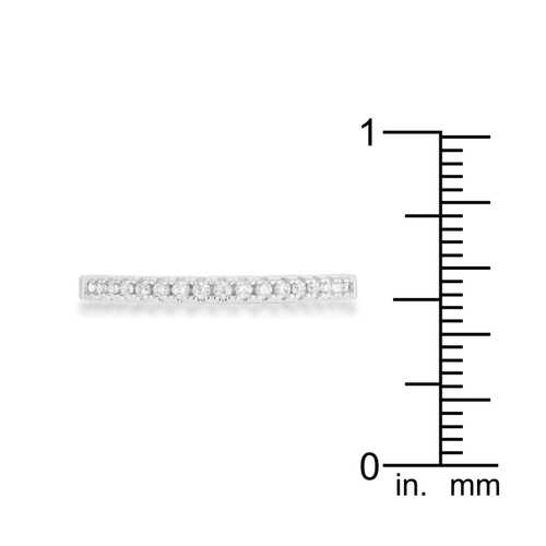 0.11ct Round Cut Cubic Zirconia Rhodium Plated Classic Band Ring - Elegant Pave Setting for Women, Perfect for Engagement, Wedding, Anniversary & Everyday Wear