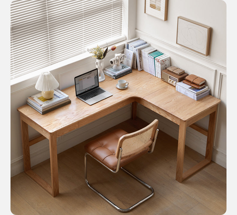 Solid Oak Wood L-Shaped Corner Office Desk - Modern Home & Office Workspace Solution for Productivity & Comfort