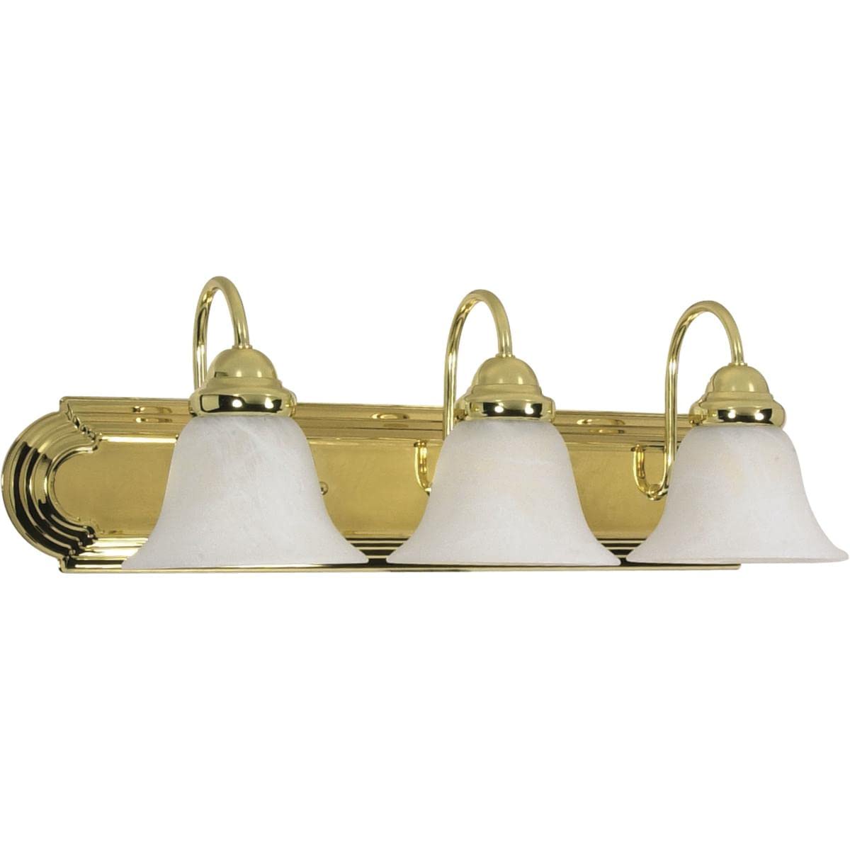 Nuvo 60/329 Ballerina Three-Light Vanity Wall Sconce with Alabaster Glass Bell Shades in Polished Brass - Perfect for Bathroom, Dressing Room & Bedroom Lighting