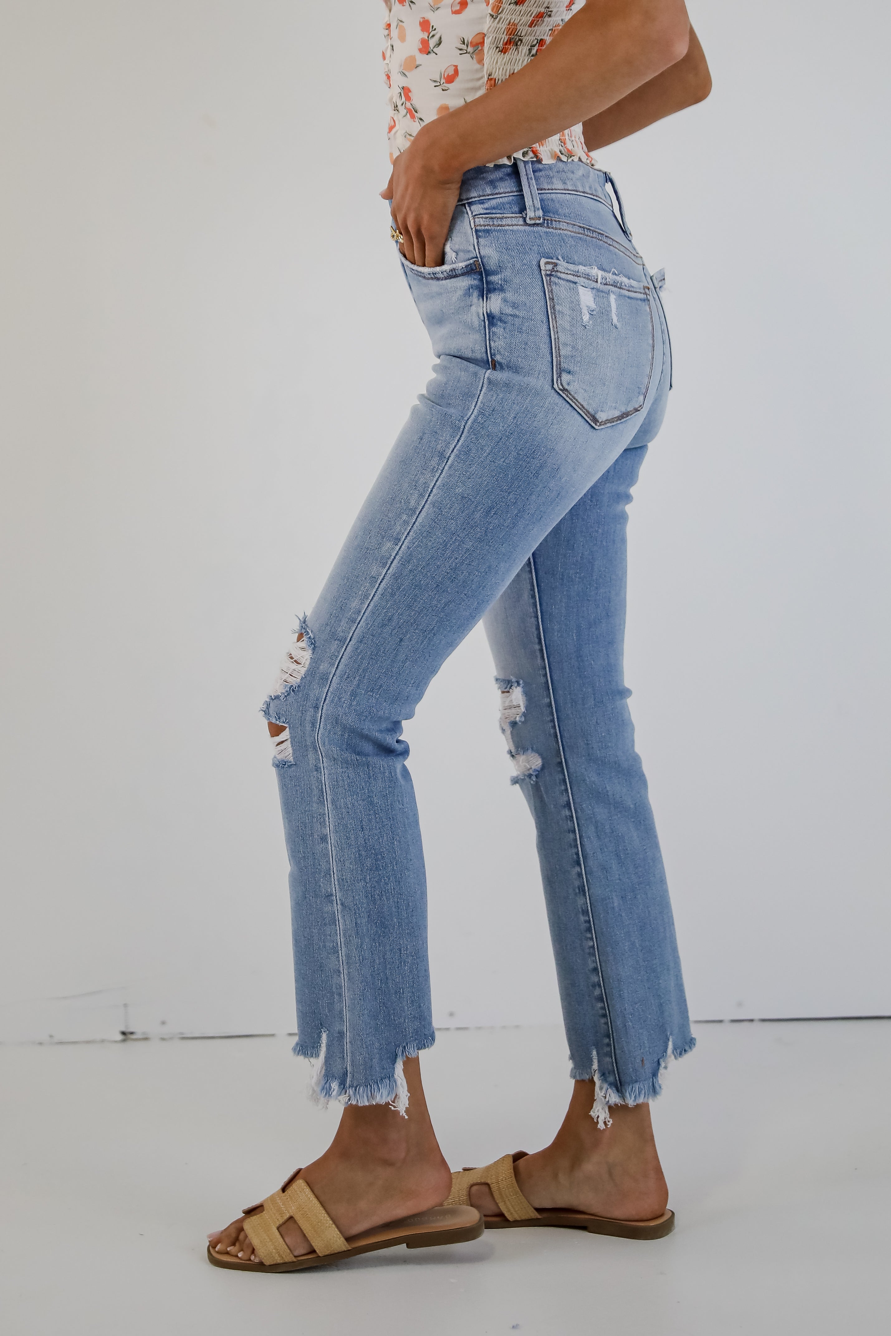 Cindy Light Wash Distressed Crop Flare Jeans for Women - Vintage High Waisted Stretch Denim Pants - Perfect for Casual Outfits, Streetwear & Retro Fashion