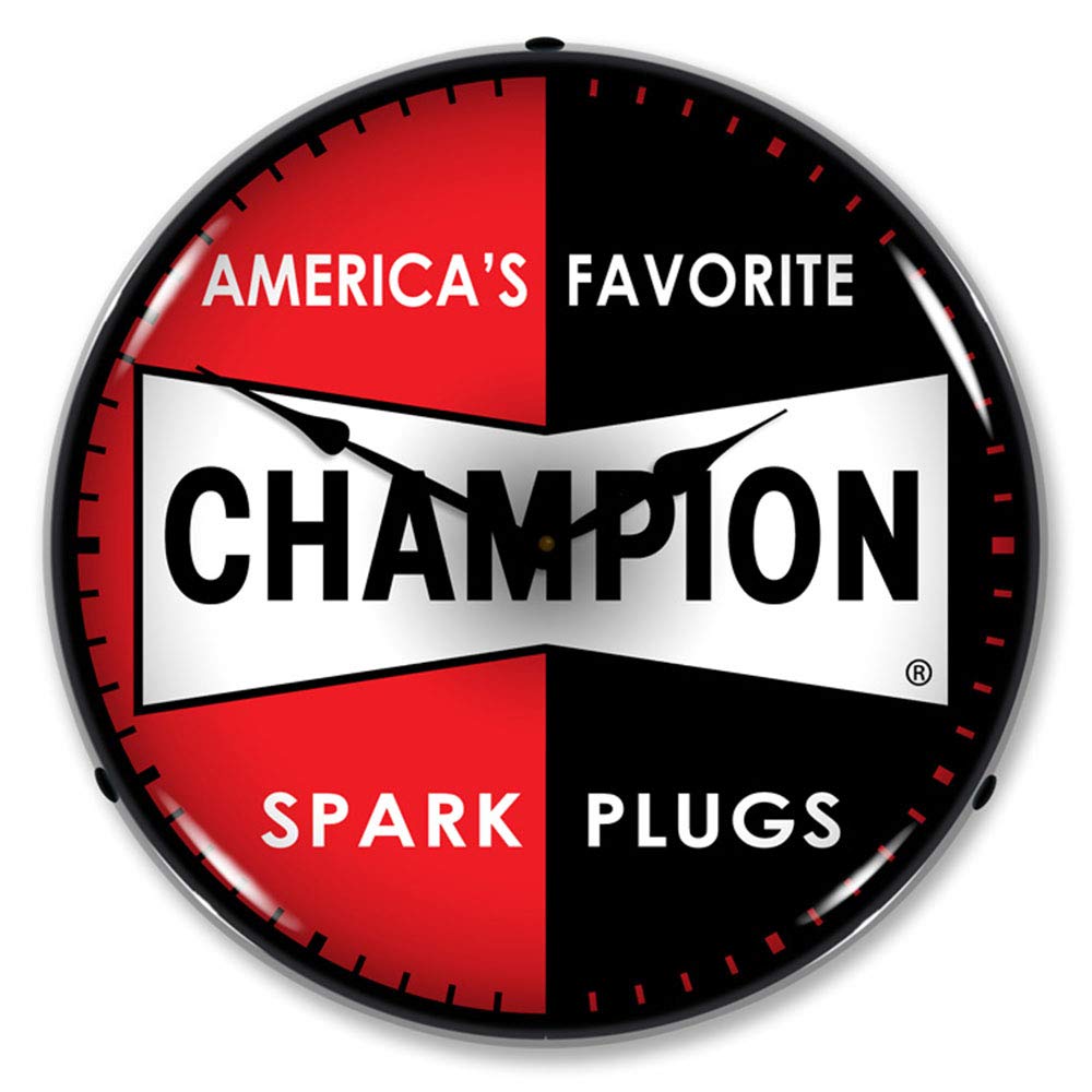 Champion Spark Plug Wall Clock with LED Light - Vintage Automotive Decor for Garage, Man Cave, or Workshop