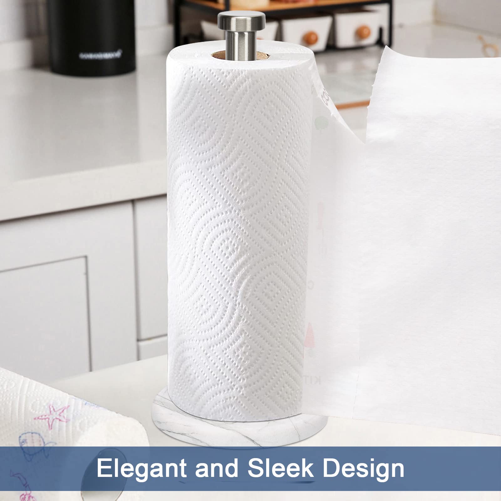 NearMoon Standing Paper Towel Holder - Brushed Nickel with Marble Base for Standard & Jumbo Rolls | Countertop Kitchen & Bathroom Organizer | Perfect for Cooking, Cleaning & Home Decor